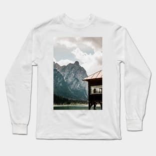 Lake House in the Mountains Landscape Long Sleeve T-Shirt